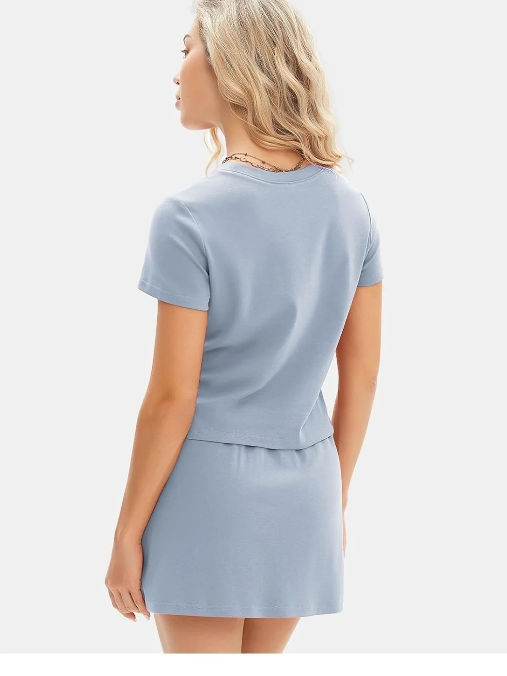 Cropped Tee & Drawstring Skort Set - Light Blue- L -EUC- laundered never worn